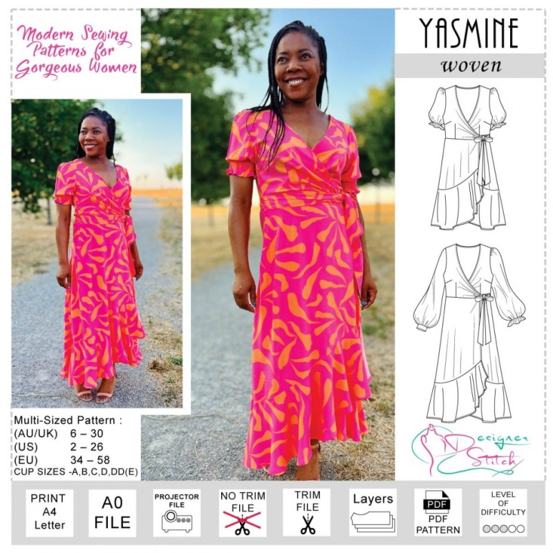 modern dress patterns Pippa Wrap Sewing Pattern (PDF) The Zoey pattern is a fitted knit tank top and dress From sleek sheaths to romantic