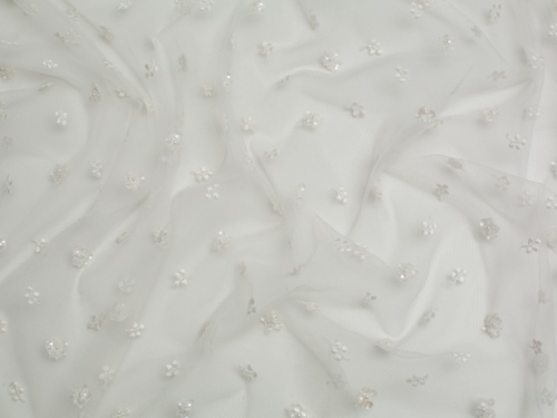 Daisy Sequin Mesh Fabric Ivory