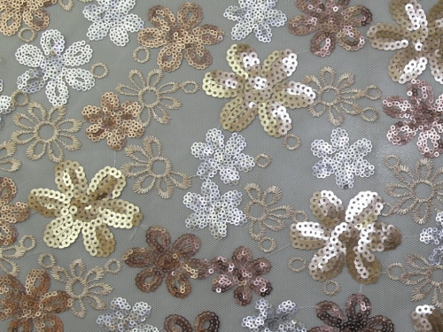 Dorris Sequin Mesh Fabric Gold & Ivory