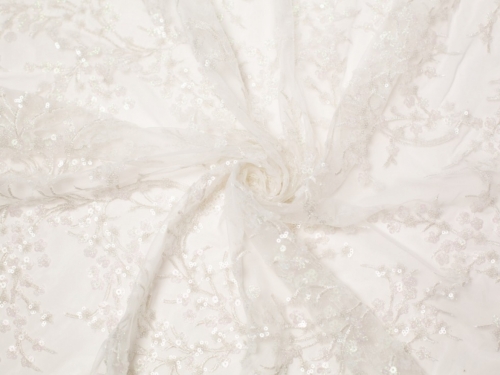 Minerva Core Range Flores Sequin Lace Fabric Ivory