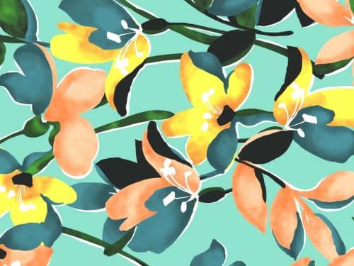 John Kaldor Juliet Smooth Peachskin Crepe Fabric Orange & Aqua