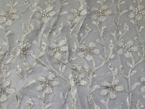 Meena Crystal Lace Fabric Ivory