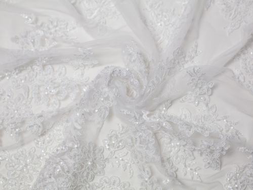 Minerva Core Range Naomi Beaded Lace Fabric White