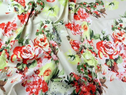 John Kaldor Ohio Woven Stretch Cotton Sateen Fabric Coral & Lime