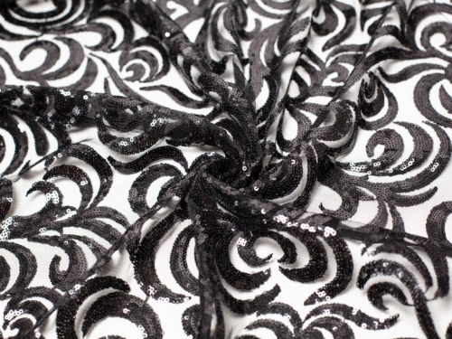 Samos Embroidered Lace Fabric Black