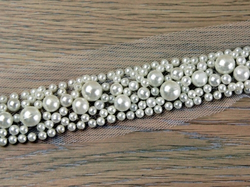 Pearl Bead Lace Trim Ivory
