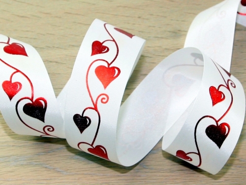 Trailing Heart Ribbon White & Red