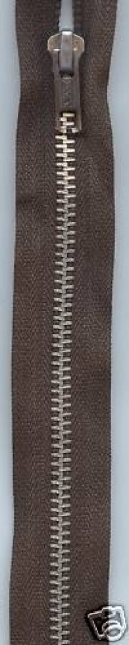 YKK Silver Metal Open End Zips Brown