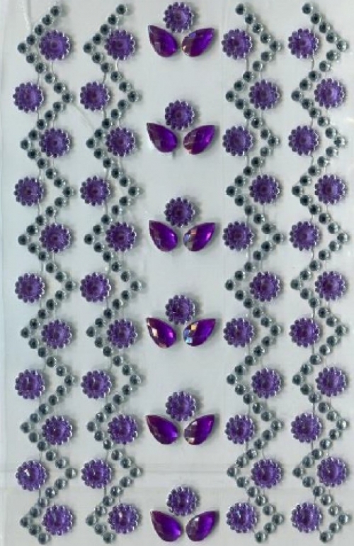 Stick On Diamante Flowers Purple