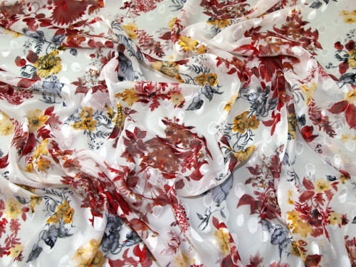 Deadstock Chiffon Dobby Fabric White Red