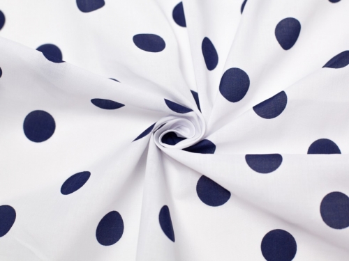 Minerva Core Range Printed Polycotton Fabric White & Navy Blue