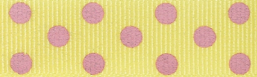 Berisfords Spotty Grosgrain Ribbon 14 Lemon/Pink