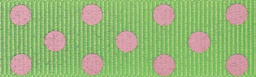 Berisfords Spotty Grosgrain Ribbon 15 Green/Pink