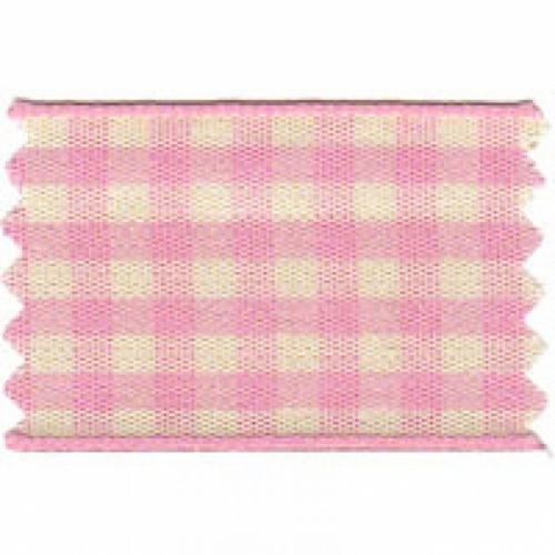 Berisfords Natural Gingham Ribbon 5 Pink