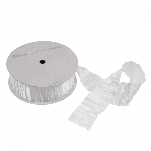 Crinkled Satin Ribbon White