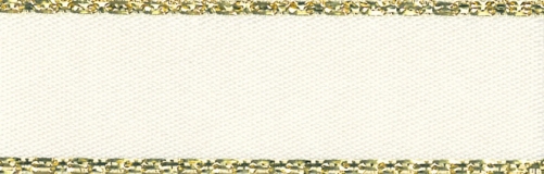 Berisfords Gold Edge Satin Ribbon (Value Roll) 419 Bridal White