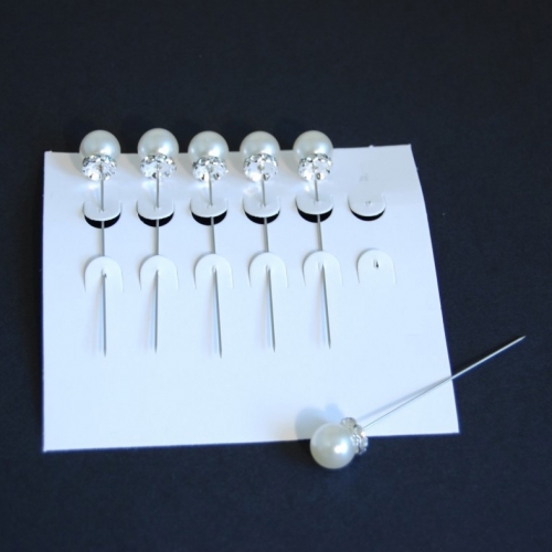 Pearl Diamante Pins Silver & Ivory