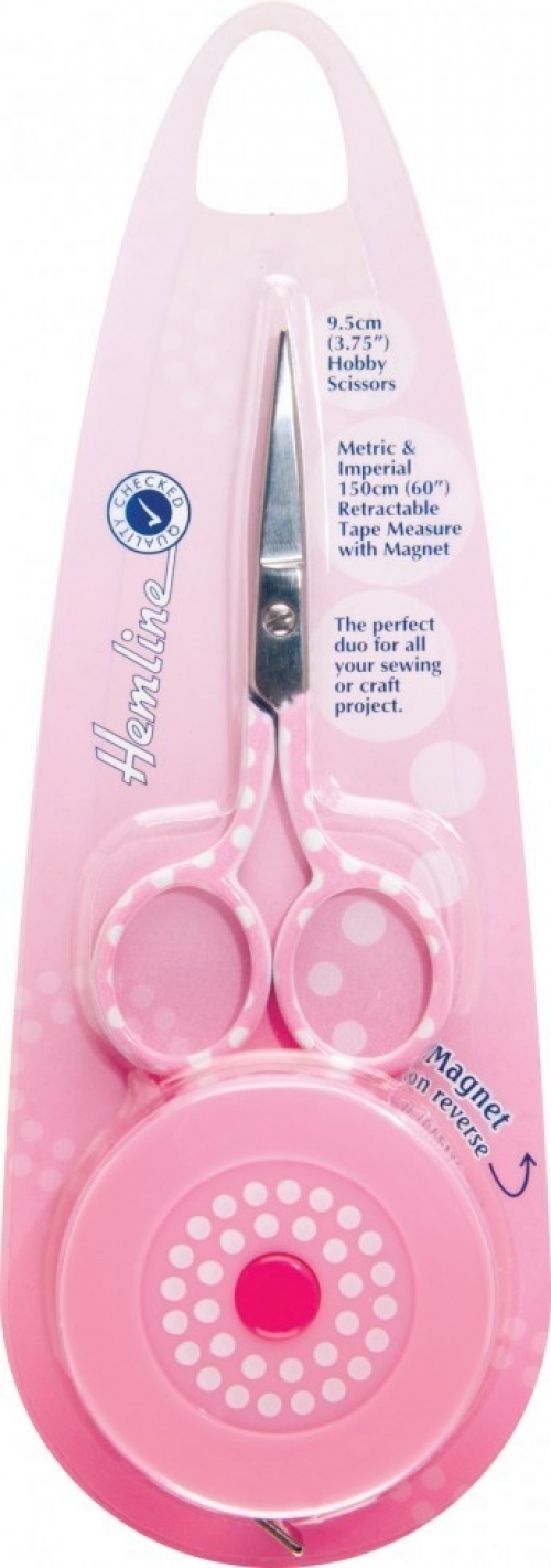 Hemline Scissors & Tape Measure Pink