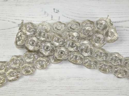 Stephanoise Metallic Floral Braid Trim Silver