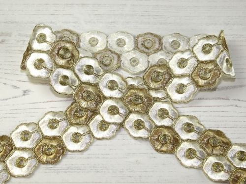 Stephanoise Metallic Floral Braid Trim Gold & Ivory