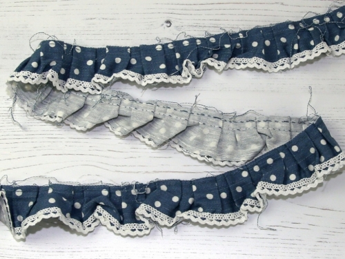 Stephanoise Frilled Spotty Denim Trim Light Blue