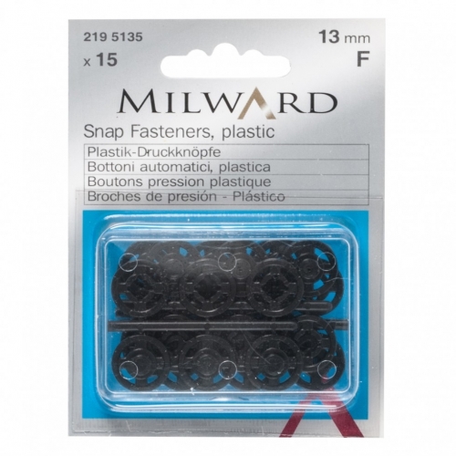 Milward Plastic Sew On Snap Fasteners Black