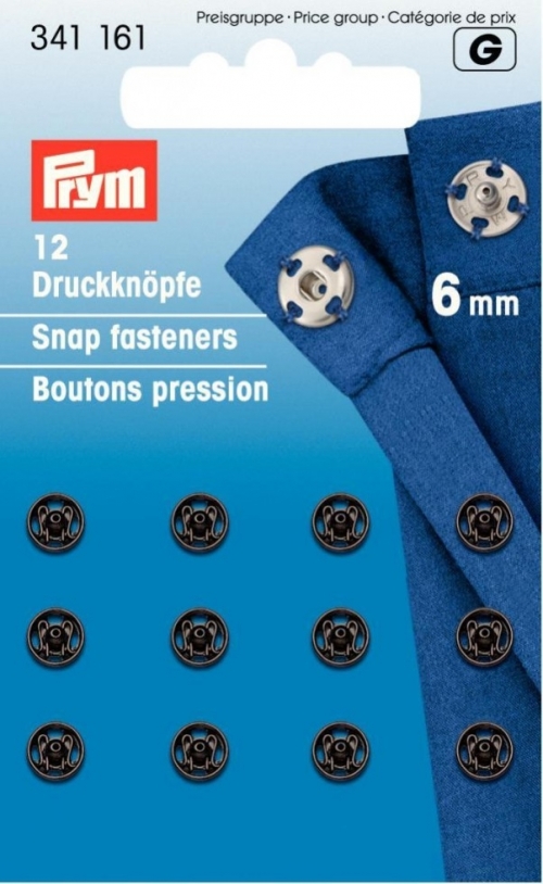 Prym Sew On Metal Snap Fasteners Black