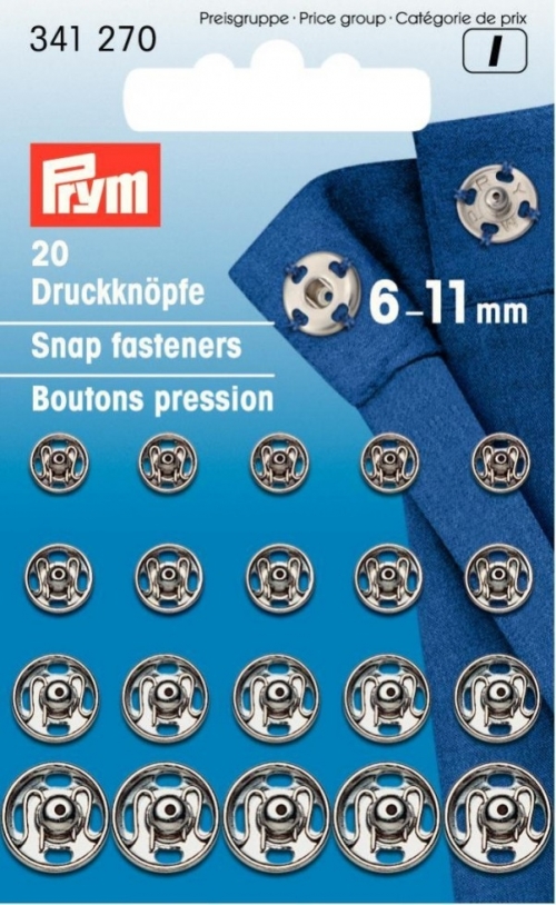 Prym Sew On Metal Snap Fasteners Silver