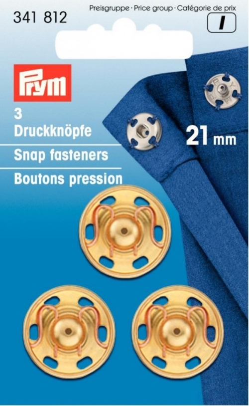 Prym Sew On Metal Snap Fasteners Gold