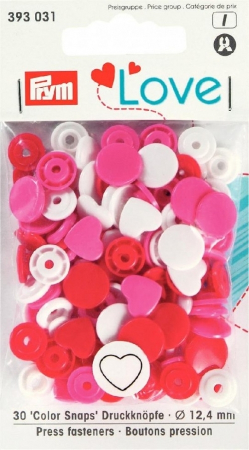 Prym Love Heart Snaps Press Fasteners Red White Pink
