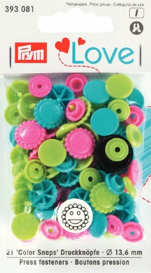 Prym Love Flower Snaps Press Fasteners Turquoise Green Pink