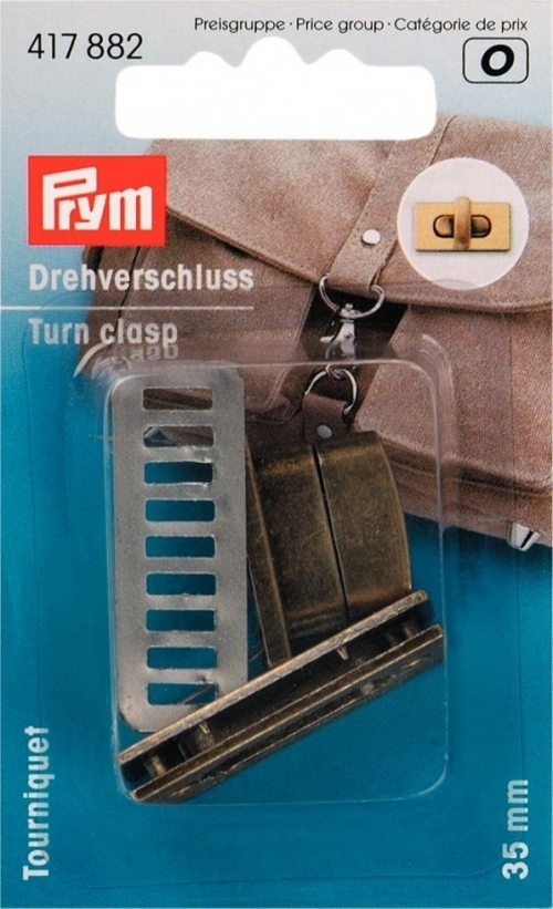 Prym Turn Bag Clasp Closure Antique Brass Brushed