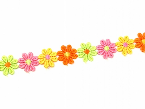 Floral Guipure Lace Trim Orange Multi