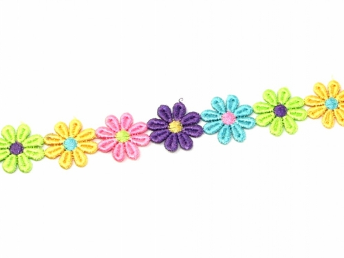 Floral Guipure Lace Trim Turquoise Multi