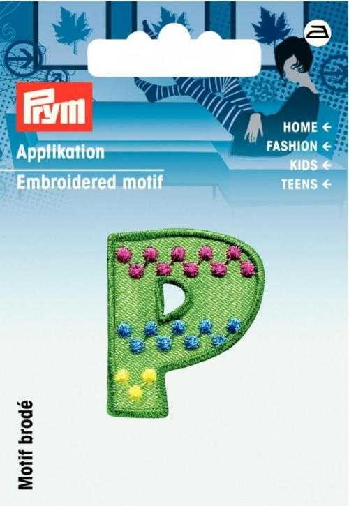 Prym Kids Letter Patch Motif Letter P - Green & Multicoloured