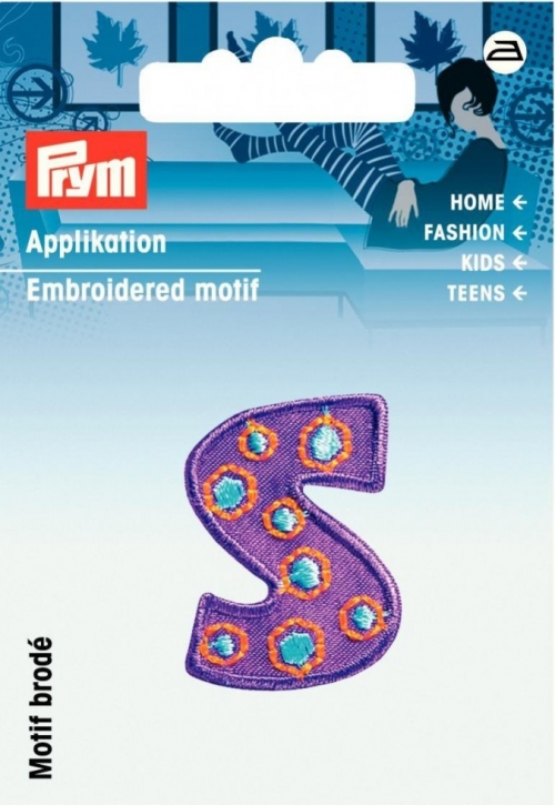 Prym Kids Letter Patch Motif Letter S - Lilac & Multicoloured
