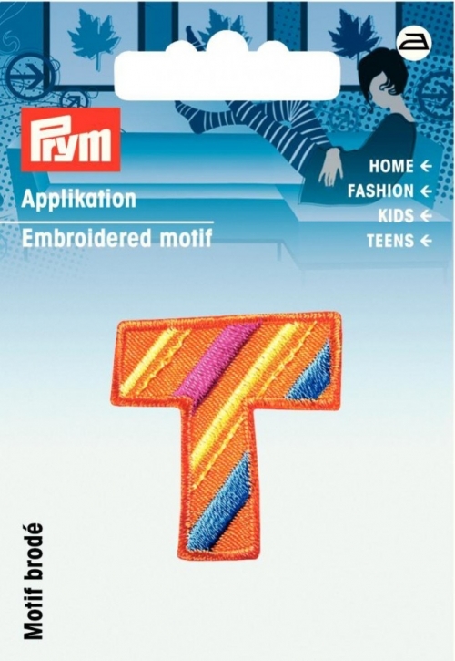 Prym Kids Letter Patch Motif Letter T - Orange & Multicoloured