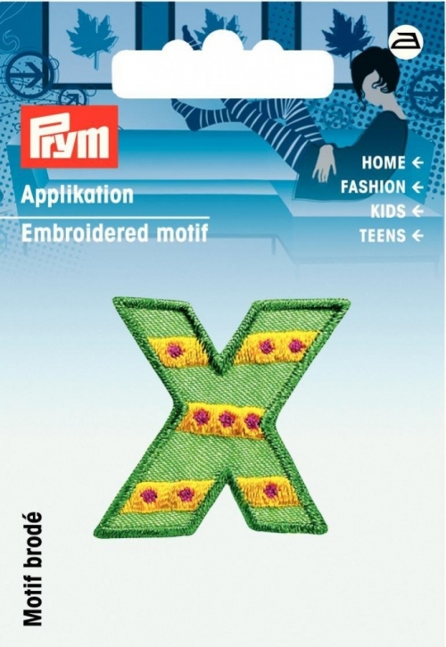 Prym Kids Letter Patch Motif Letter X - Green & Multicoloured