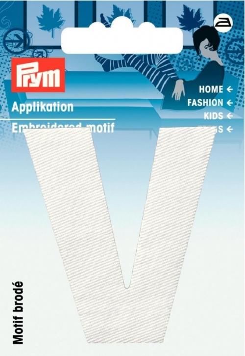 Prym Alphabet Letter Patch Motif Letter V - White
