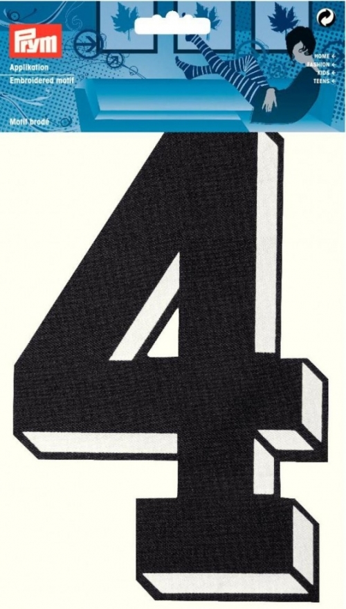 Prym Number Patch Motif Large Number 4 - Black