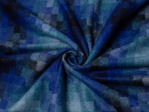 Deadstock Argyll Wool Coating Fabric Blue