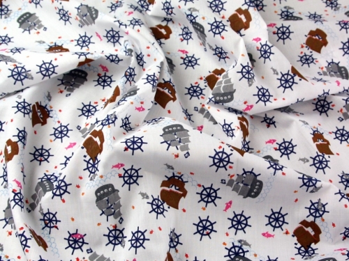 Printed Polycotton Fabric White & Grey