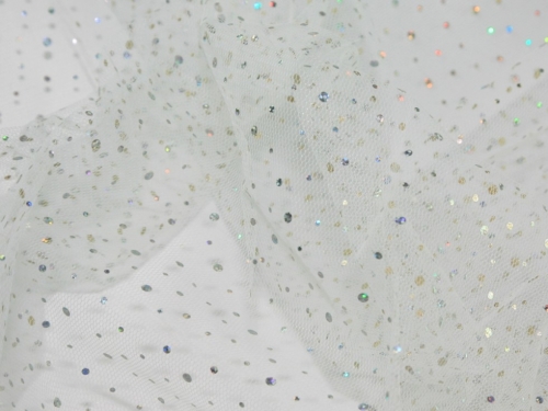 Deadstock Hologram Sequin Net Fabric White