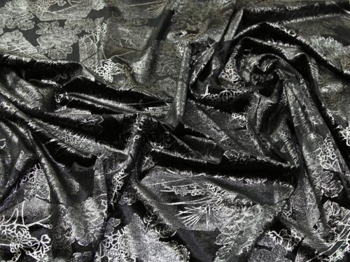 Deadstock Velvet Stretch Knit Fabric Silver on Black