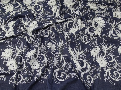 Deadstock Embroidered Denim Fabric White