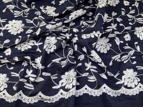 Deadstock Embroidered Denim Fabric White