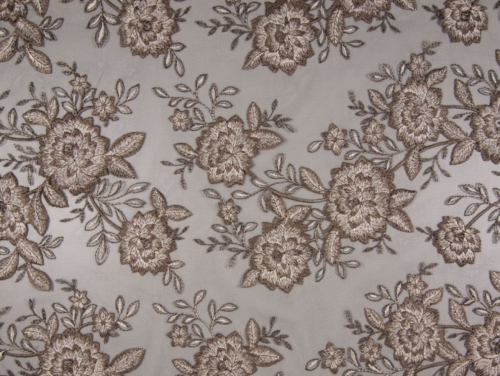 Deadstock Embroidered Lace Fabric Taupe