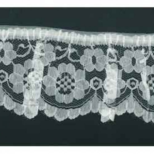 Gathered Nylon Lace Trim Cream