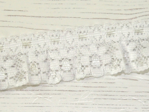 Frilled Nylon Slot Lace Trim White