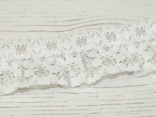 Frilled Nylon Slot Lace Trim White & Iridescent